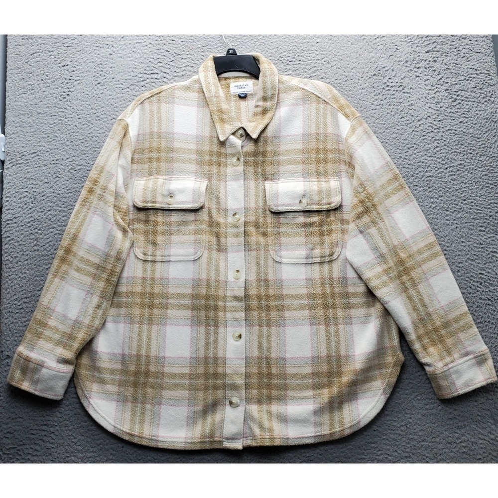 American Eagle Shirt Womens XL Multi Plaid Patch Pockets Long Sleeve Button-Up